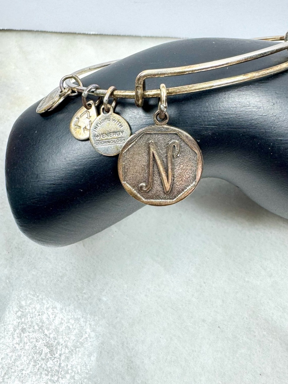 Alex and Ani Gold-Tone 'N' Monogram Charm Bangle